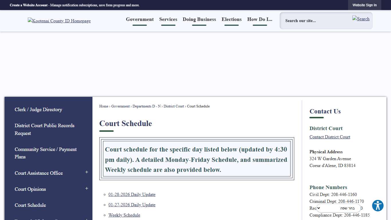 Court Schedule Kootenai County, ID
