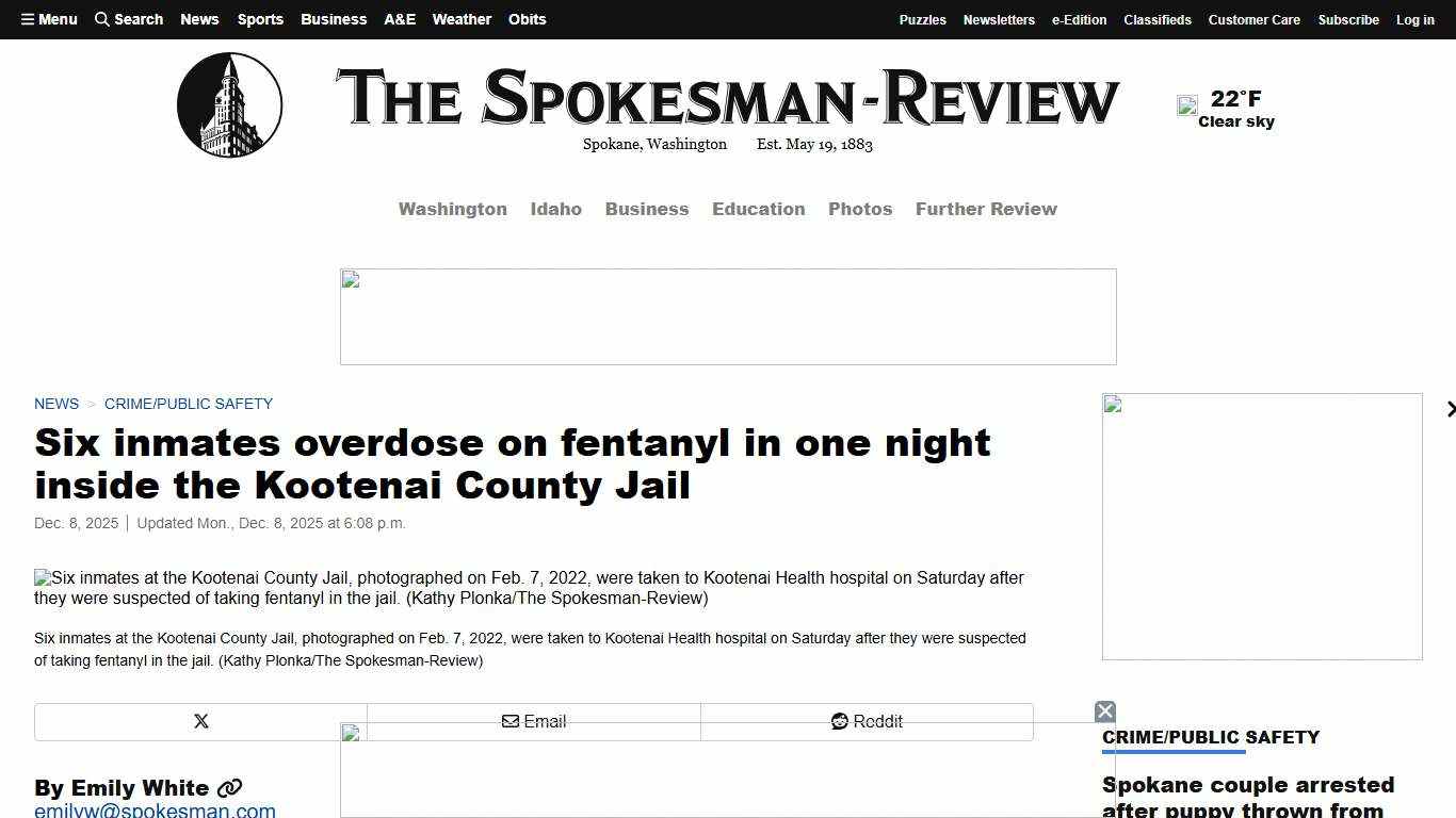 Six inmates overdose on fentanyl in one night inside the Kootenai County Jail