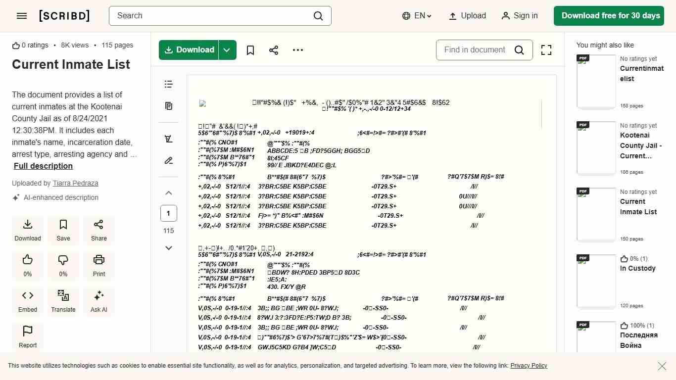 Current Inmate List PDF Probation Arrest
